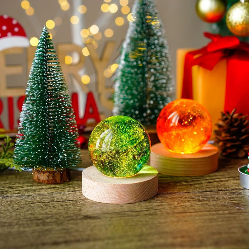 ZEERSHEE 2Pcs Led Wood Display Stand for 3D Crystal Glass 2.7in Resin Art Light Wooden Lamp Base for Crystals LED Round Display Pedestal - Image 5